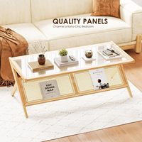Combohome Table basse en bambou du milieu du siècle avec table d'extrémité en bambou moderne en rotin avec dessus en verre pour salon bureau