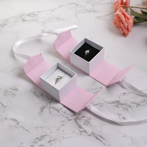 Custom Pink <b>White</b> Magnetic Jewelry <b>Gift</b> <b>Box</b> Foldable Packaging Flap Magnetic <b>Box</b> with Ribbon - Product Image 1