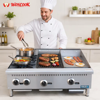 Cuisinière à gaz de comptoir 36 pouces avec plaque de cuisson et gril à pierres de lave 3-en-1, cuisinière à gaz commerciale combinée avec plaque de cuisson