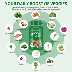 Complément alimentaire ArtoaLabs Super Greens, poudre de superaliments biologiques, fruits, légumes, champignons, probiotiques pour soutenir l'énergie, capsule - Product Image 2