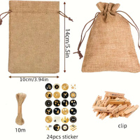 Weihnachts-Adventskalender-Zugbeutel, 24 Stück, befüllbare Jutebeutel mit Aufklebern, Clips und Bindfaden für DIY-Feiertagsdekoration
