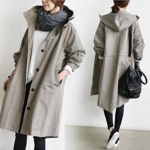 Taglie forti stile autunno giacca a vento Casual da donna stile lungo Trench manica lunga in tinta unita Cardigan con cappuccio cappotto antipolvere - Product Image 1