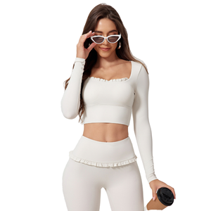 Nueva Camiseta Deportiva Ligera para Mujer, Estampada, Transpirable, de Spandex/Nailon, Informal, para Yoga y Fitness, Cuello Cuadrado, Corte Regular - Product Image 2