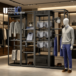 Exhibidores de <span class=keywords><strong>Ropa</strong></span> Metálicos Negros con Logotipo Personalizado para Tienda de <span class=keywords><strong>Ropa</strong></span> Masculina, Exhibidores de Trajes para Hombre, Exhibidores de <span class=keywords><strong>Ropa</strong></span> para Minoristas - Product Image 1