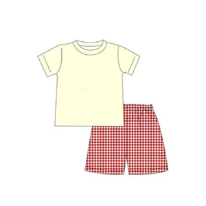 Di alta qualità Custom Baby Boy Tshirt vestito di <span class=keywords><strong>cotone</strong></span> manica corta in bianco per bambini vestiti giallo chiaro neonato ragazzo vestiti Set - Product Image 2