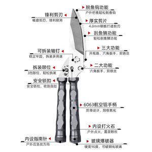 Multifunctional <b>Kitchen</b> <b>Scissors</b> 5 In Stainless Steel Sharp Outdoor Camping Fishing Barbecue Use - Product Image 3