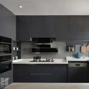 BALOM lemari dapur modular modern, lemari dapur hewan peliharaan abu-abu mewah kelas atas dengan harga hemat biaya