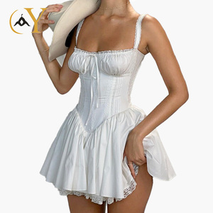 Tùy Chỉnh Trắng Ren <span class=keywords><strong>Mini</strong></span> Dresses Phụ Nữ Thanh Lịch Đảng Mùa Hè Giản Dị Váy 2024 - Product Image 1