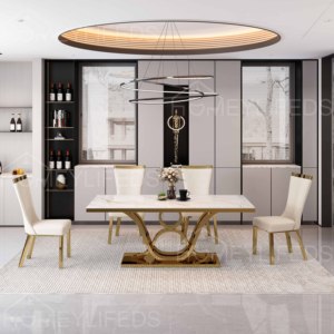Oteller için 6 paslanmaz çelik sandalyeler ile İtalyan lüks yemek masası seti <span class=keywords><strong>High</strong></span>-End Modern mermer masa - Product Image 4