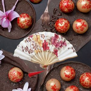 Elegant White Folding Silk Hand Fan Chinese Style Wedding <b>Gift</b> with Custom Engraving Painted Flower Style Bamboo Material - Product Image 3