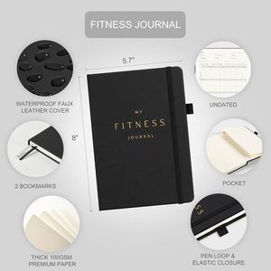 Nouveau design, couverture en cuir A5 personnalisée, reliure spirale écologique, logo imprimé en feuille d'or, agenda professionnel et de fitness, 100 feuilles, poids [indiquer le poids]. - Product Image 2