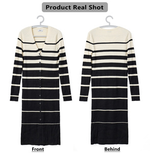 Abito lungo da donna personalizzato in maglia traspirante taglie forti, modello svasato con scollo a V e bottoni frontali, lunghezza al ginocchio, vita naturale, per taglie curve, autunnale - Product Image 5