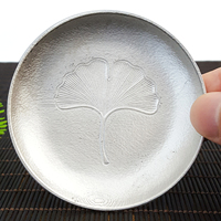 Sous-verre circulaire en étain pur à motif feuille d'abricot, support de tasse isolant thermique, petite assiette métallique multi-usage pour collations, bonbons et noix