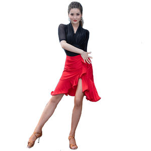 Falda de entrenamiento de baile latino Salsa Rumba para mujer, <span class=keywords><strong>disfraz</strong></span> de <span class=keywords><strong>patinadora</strong></span>, falda oscilante con volantes - Product Image 1