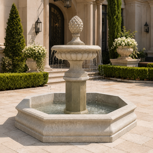 Fuente de jardín exterior con esculturas de figuras clásicas y fuente de agua, en mármol blanco y arenisca amarilla, para plaza. - Product Image 1