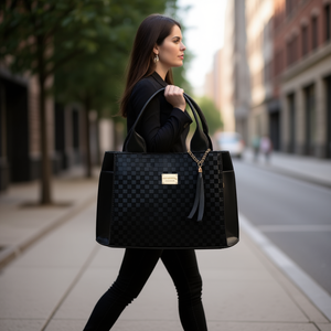 Sac fourre-tout classique noir pour femme Fana Alejandra M3751 en cuir à carreaux, trois sangles, design décontracté, grande capacité, usage quotidien - Product Image 2