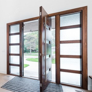 Porte Pivot Moderne di Lusso per Ingresso <span class=keywords><strong>Nuova</strong></span> Uscita Residenziale Esterna Effetto Legno con Vetro per Case - Product Image 5