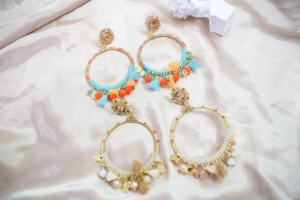 Boucles d'oreilles pendantes en fil tissé à la main de style bohème, avec <span class=keywords><strong>anneau</strong></span> en acier inoxydable plaqué or 18 carats enveloppé de perles de verre - Product Image 2