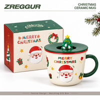Mug à café en céramique de Noël de 430 ml avec couvercle et cuillère, tasse à café de Noël Père Noël, ensemble cadeau de Noël pour les commandes en gros avec logo personnalisé