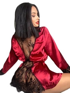 Robe de nuit sexy en soie Yanzhui, chemise de nuit pour femme, combinaison, lingerie érotique, dentelle sur le devant, tenue de club, une pièce - Product Image 2