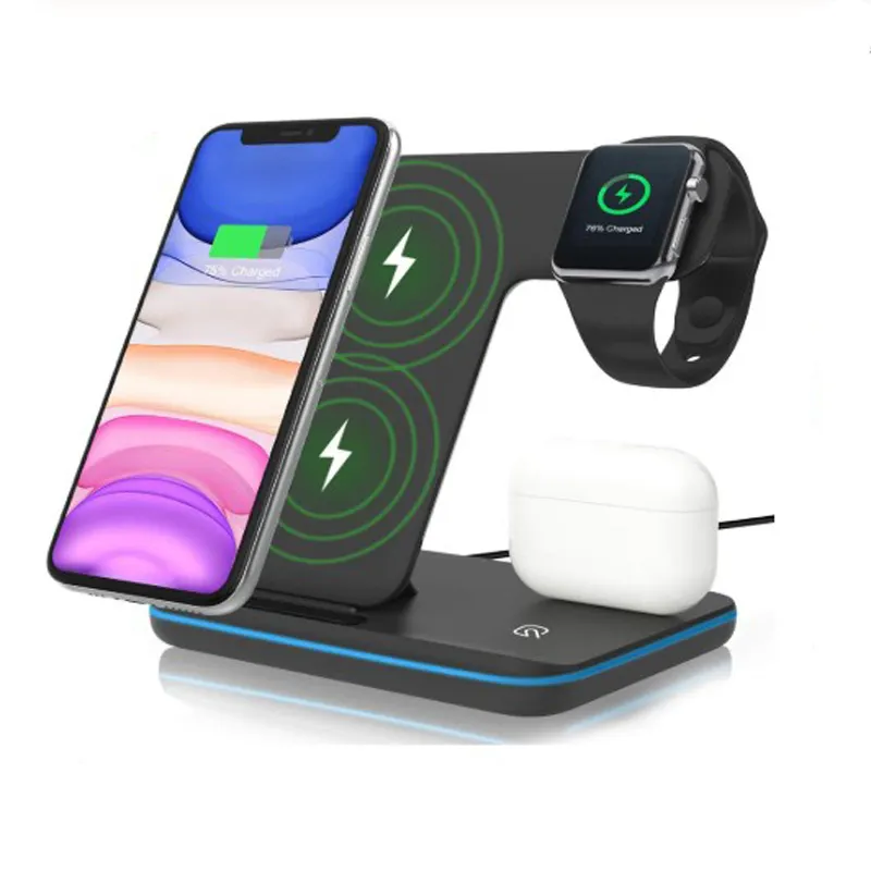 Brand NEW Black 15W Qi 3 In 1 Wireless Phone Charger Station Stand Dock Holder For Iphone X XS XS MAX Apple Watch Airpods