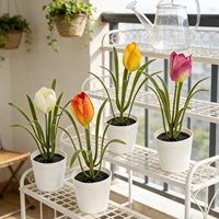 Tanaman Tulip Buatan Tangan Kecil dalam Pot, Tanaman Palsu Mini Pot Plastik, Bunga Plastik untuk Dalam & Luar Ruangan, Meja Kantor, Hari Valentine