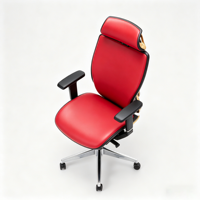 Chaise de bureau de direction ergonomique en cuir PU rouge avec base en aluminium de style moderne pour PDG