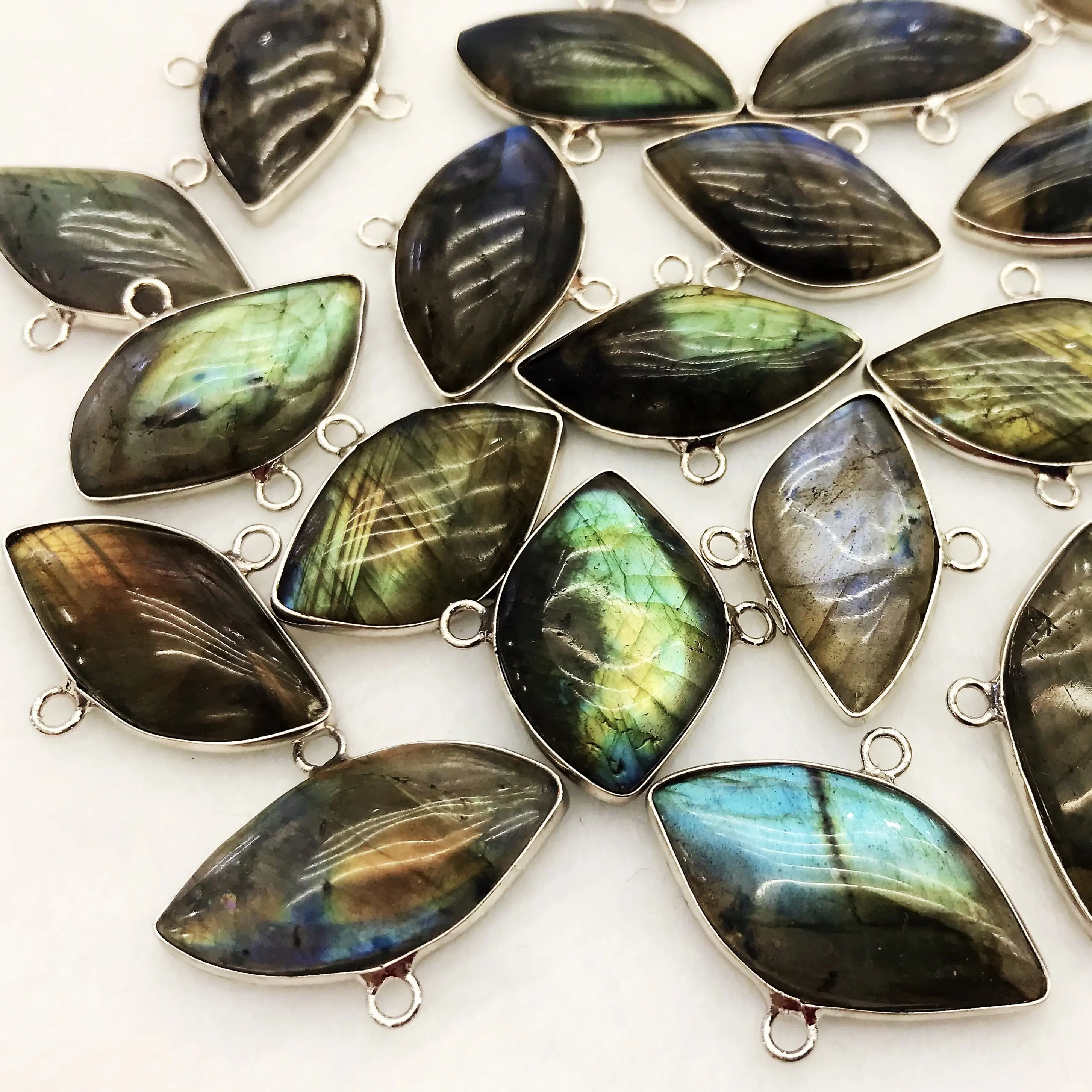 LS-A770 fashion raw labradorite stone silver charms gemstone connector pendant for necklace/braceletjewelry hot selling