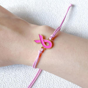 स्तन कैंसर की रोकथाम ब्रेसलेट महिलाओं के स्वास्थ्य प्यार स्तन दिन हाथ से बुना हुआ कंगन गुलाबी रिबन कंगन - Product Image 5