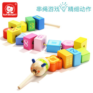 Bloques de construcción de madera con cuentas Teboer para niños de 2 a 4 años, rompecabezas educativo de enhebrado con números y formas - Product Image 3