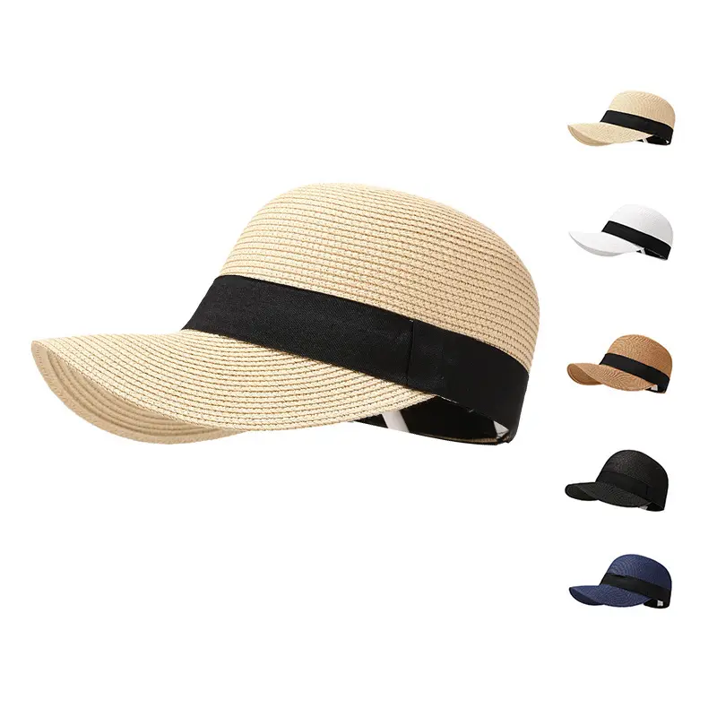 Vente en gros de fédora pliable avec logo brodé personnalisé pour femmes Chapeaux de paille Protection UV Chapeau de soleil de plage disquette équestre à bord incurvé