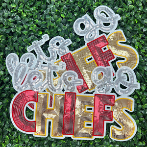 Insignias de ropa de lentejuelas de Bulldog personalizadas al por mayor, parches de lentejuelas de Let's Go Chiefs para sudaderas con capucha - Product Image 6