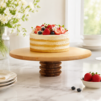 Support à gâteau bicolore de la série Natural House Rings, dessus en bois de bouleau et base en bois d'acacia, piédestal rond pour desserts, gâteaux et décoration intérieure