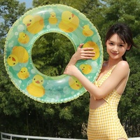 Nouveau modèle transfrontalier très vendu : Bouée de natation et ceinture de flottaison pour adulte en PVC semi-transparent écologique, gonflable manuellement, motif petit canard jaune