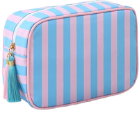 Tas Makeup Looen Ramah Lingkungan Motif Garis dengan Pita dan Rumbai, Portabel, Geometris, Kanvas, 3-6L untuk Penyimpanan Sederhana dengan Ritsleting