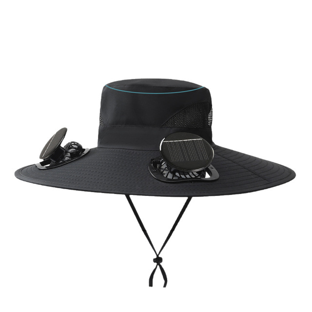 Rechargeable Solar Fan Hat Wide Brim Bucket Hat for Fishing, Hiking & Outdoor Sun Protection Cap Solar Powered Cooling Fan Hat