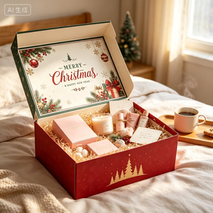Scatola Regalo Natalizia Personalizzabile a Forma di Aereo in Cartone Bianco con Stampa a Caldo Dorata per Set Regalo di Prodotti Skincare e Candele - Product Image 1