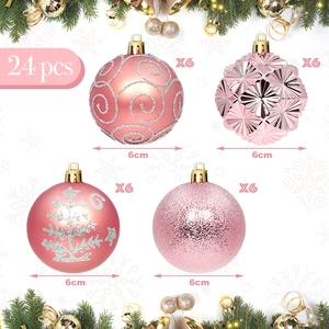 TANG XI 24PCS 6CM High Quality <strong>Christmas</strong> Ball Ornaments - Classic And Modern Styles Festival ,Holiday <strong>Christmas</strong> <strong>Decoration</strong> <strong>Pink</strong> - Product Image 2