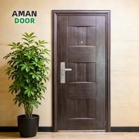 Porte de sécurité en acier grain de bois rouge foncé, panneaux ondulés bicolores gaufrés, poignée œil-de-chat argentée, classique, extérieur, best-seller Afrique