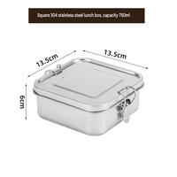Boîte à lunch carrée en acier inoxydable 304 de 750 ml, boîte bento étanche pour le stockage des aliments, idéale pour le bureau, les trajets domicile-travail, le camping en plein air