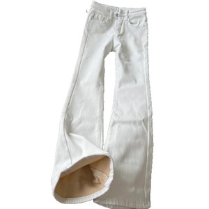 Jeans évasés blancs pour femmes, automne et hiver, nouvelle <span class=keywords><strong>doublure</strong></span> en laine, taille haute, coupe slim, jambe large, respirant - Product Image 5
