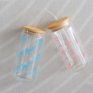 Copos Mason Life com Tampas e Canudos, Design de Laço, 16oz, Resistentes ao Calor, Laváveis na Máquina, Presentes Fofos para Mulheres e Meninas, Canudo com Tampa - Product Image 3