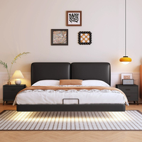 Lit flottant minimaliste italien, lit en cuir, lit double minimaliste moderne, lit moelleux de luxe léger pour petit appartement