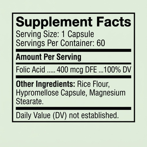 Cápsulas de Ácido Fólico OEM ODM 400mcg 60 Unidades a Granel Marca Privada - Product Image 3