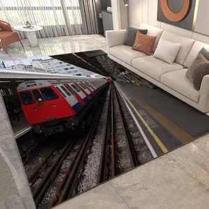 Logo Kustom 3D Desain Kereta Bawah Tanah Karpet Area Mewah Keset Pintu Besar Antilicin Matras Khusus London Moquette Bawah Tanah