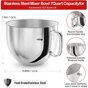<span class=keywords><strong>Bol</strong></span> de remplacement durable <span class=keywords><strong>KitchenAid</strong></span> 7QT en acier inoxydable, <span class=keywords><strong>bol</strong></span> mélangeur compatible lave-vaisselle, accessoires pour <span class=keywords><strong>KitchenAid</strong></span> - Product Image 5