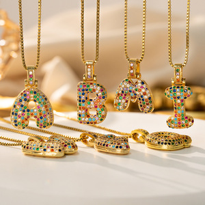 Collier de rappeur très vendu, collier avec pendentif en zircon coloré, lettre anglaise, collier avec pendentif en forme de lettre, 26 lettres, collier avec breloque épaisse, idée de bijoux de fête - Product Image 1