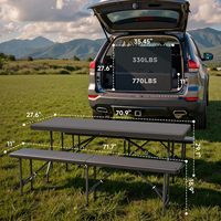 Ensemble table pliante 6FT avec 2 bancs pliants en HDPE, conception de sécurité verrouillable, pliable et portable pour le camping, les pique-niques, les fêtes et les activités de plein air