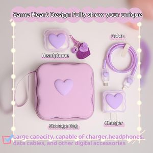 Étui de protection pour chargeur, boîte de rangement pour écouteurs, organisateur de câbles, boîte de rangement pour écouteurs sans fil, violet amour - Product Image 4