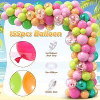 Kit d'arche de ballons tropicaux Aloha Hawaïens : Flamants roses, palmiers, lettres dorées en aluminium, feuilles de Monstera – Décoration pour fêtes d'été, Luau, plage et piscine